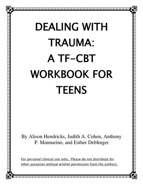 Cognitive Behavioral Therapy. . Traumafocused cbt workbook for adults pdf